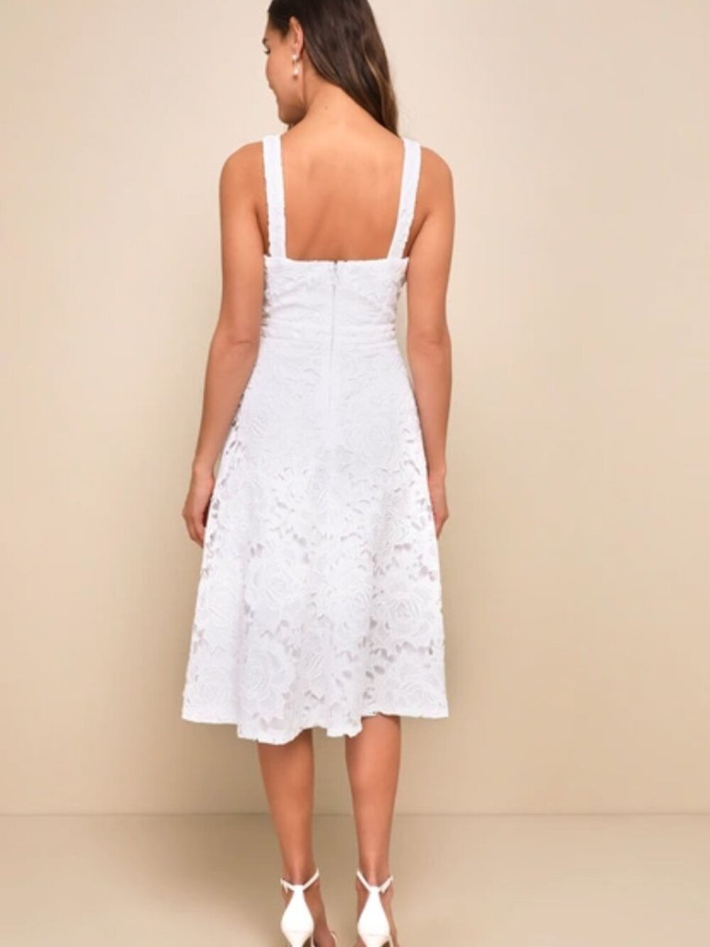 NWOT Lulus Divine Beauty White Lace Midi Dress With Pockets Size M - Picture 3 of 9